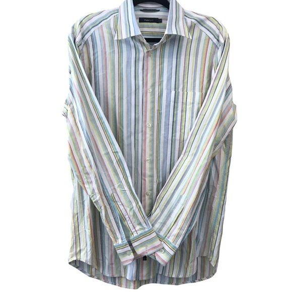 ZegnaSport Mens Multicolor Striped Long Sleeve Cotton Button-Up Shirt M - Picture 5 of 11